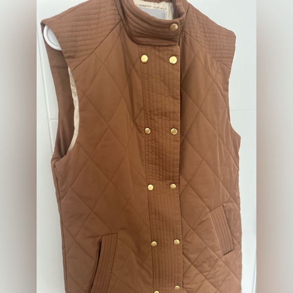 ICHI IHAnnie Quilted Long Vest Rust Gold Snap Button Sleeveless Coat - Picture 6 of 13